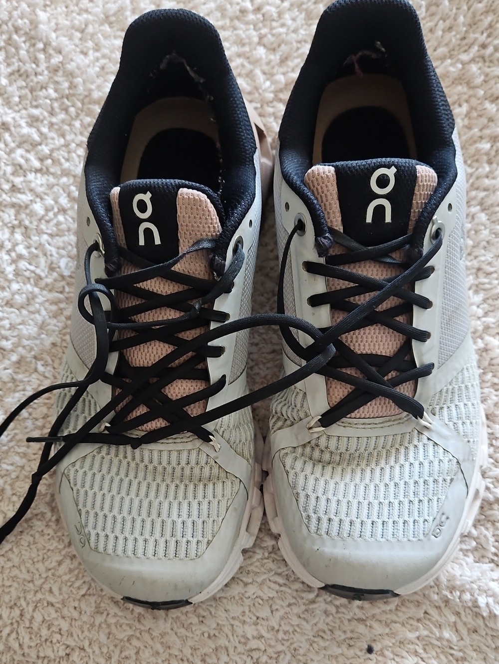 On Running Women's White and Pink Athletic Running Shoes